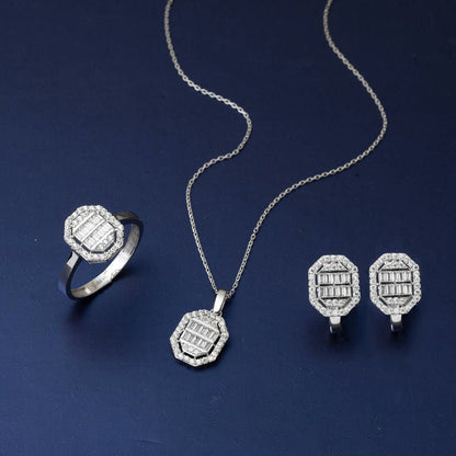 14K White Gold Square-Cut Baguette Cubic Zirconia Set