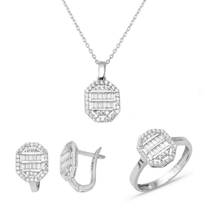 14K White Gold Square-Cut Baguette Cubic Zirconia Set