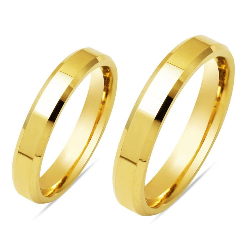 14K Yellow Gold Square-Cut 4 mm Wide Wedding Band Set