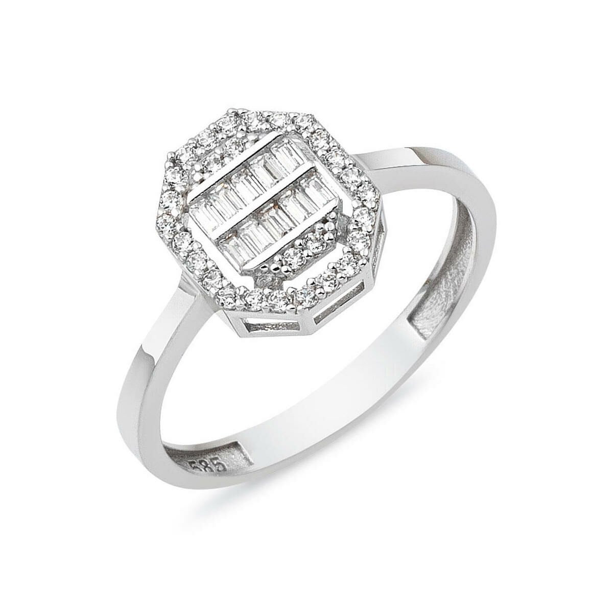 14K White Gold Square-Cut Baguette Cubic Zirconia Ring