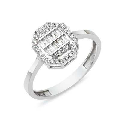14K White Gold Square-Cut Baguette Cubic Zirconia Ring