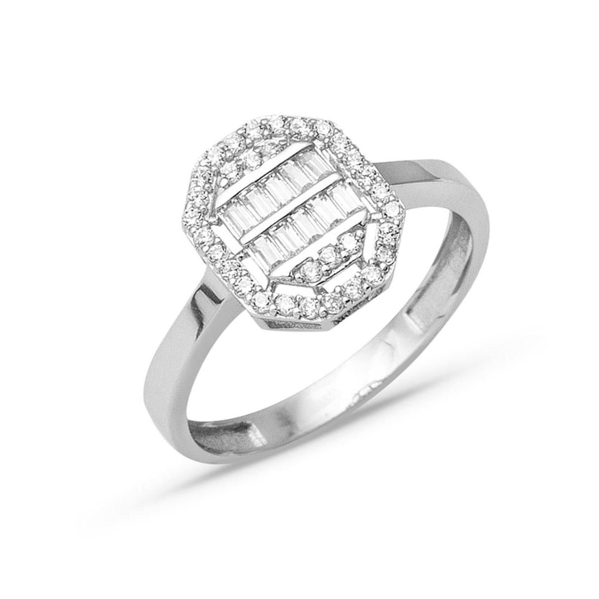 14K White Gold Square-Cut Baguette Cubic Zirconia Ring