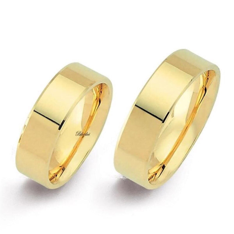 14K Yellow Gold Square-Cut Classic Wedding Band Set