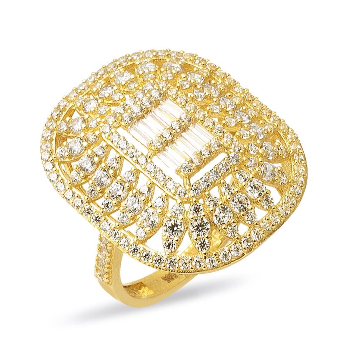 14K Yellow Gold Queen Baguette Cubic Zirconia Ring