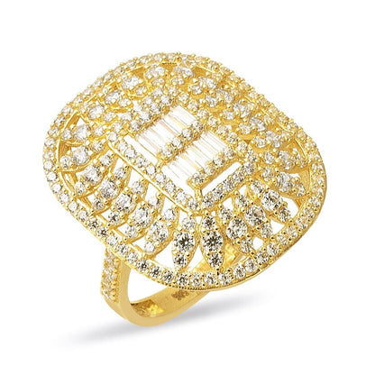 14K Yellow Gold Queen Baguette Cubic Zirconia Ring