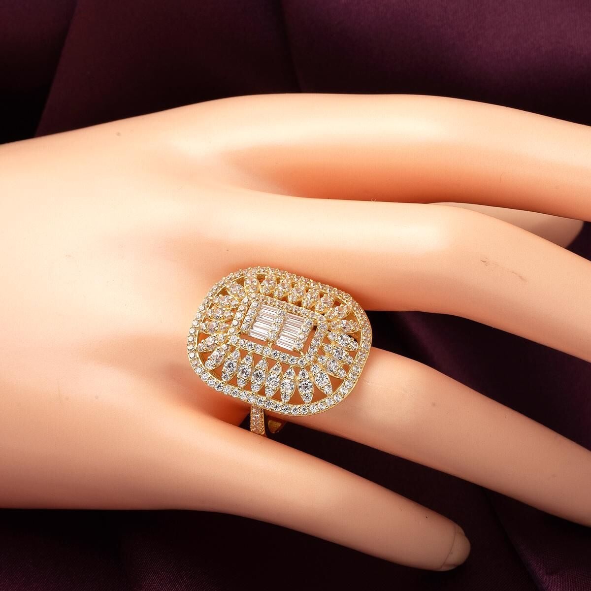 14K Yellow Gold Queen Baguette Cubic Zirconia Ring