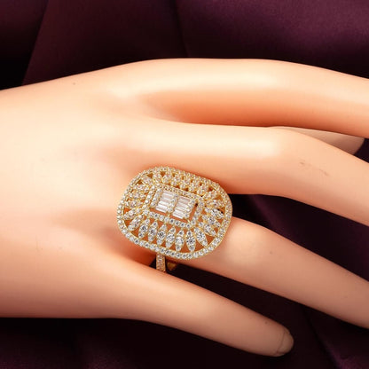 14K Yellow Gold Queen Baguette Cubic Zirconia Ring