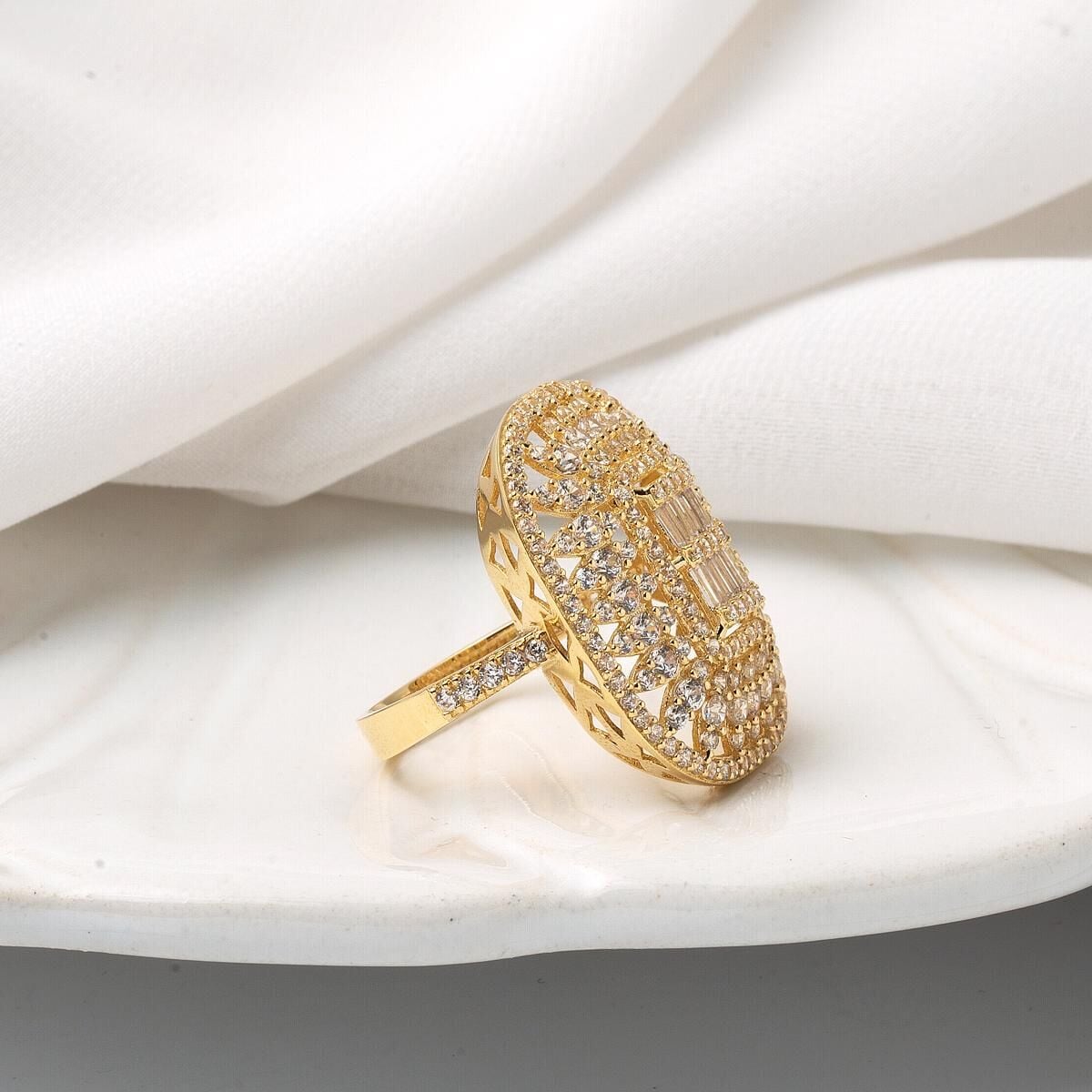 14K Yellow Gold Queen Baguette Cubic Zirconia Ring