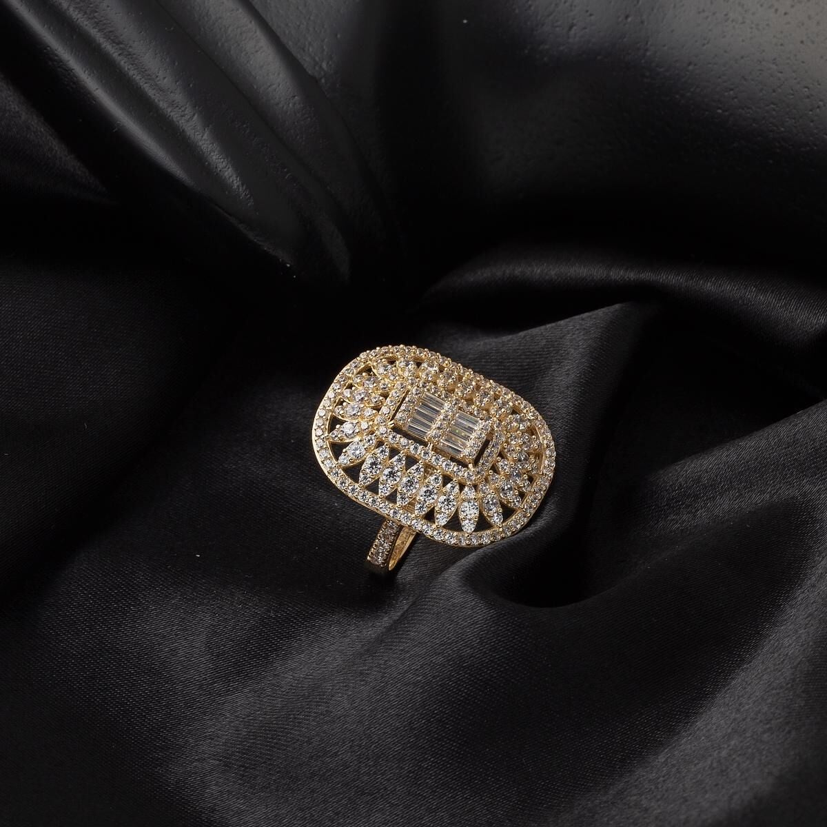 14K Yellow Gold Queen Baguette Cubic Zirconia Ring