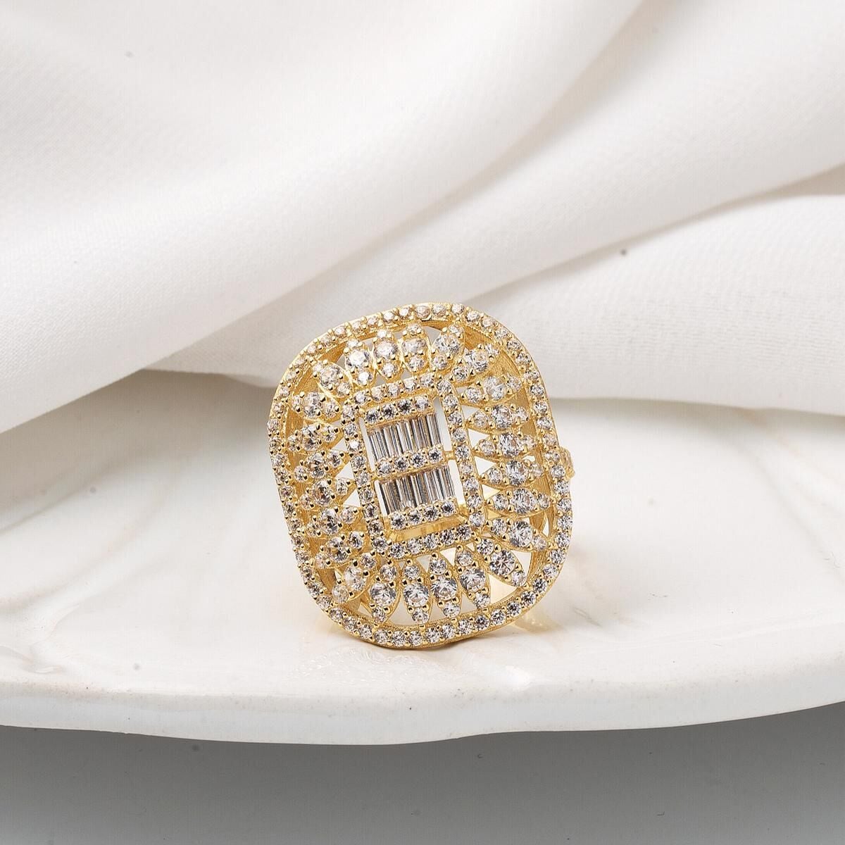 14K Yellow Gold Queen Baguette Cubic Zirconia Ring