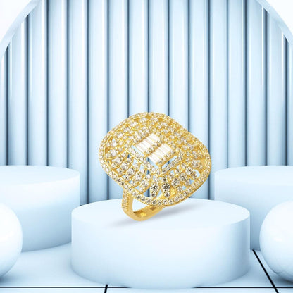14K Yellow Gold Queen Baguette Cubic Zirconia Ring
