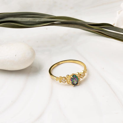 14K Yellow Gold Queen Obsidian Cubic Zirconia Ring
