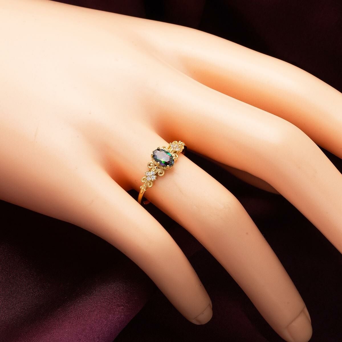 14K Yellow Gold Queen Obsidian Cubic Zirconia Ring