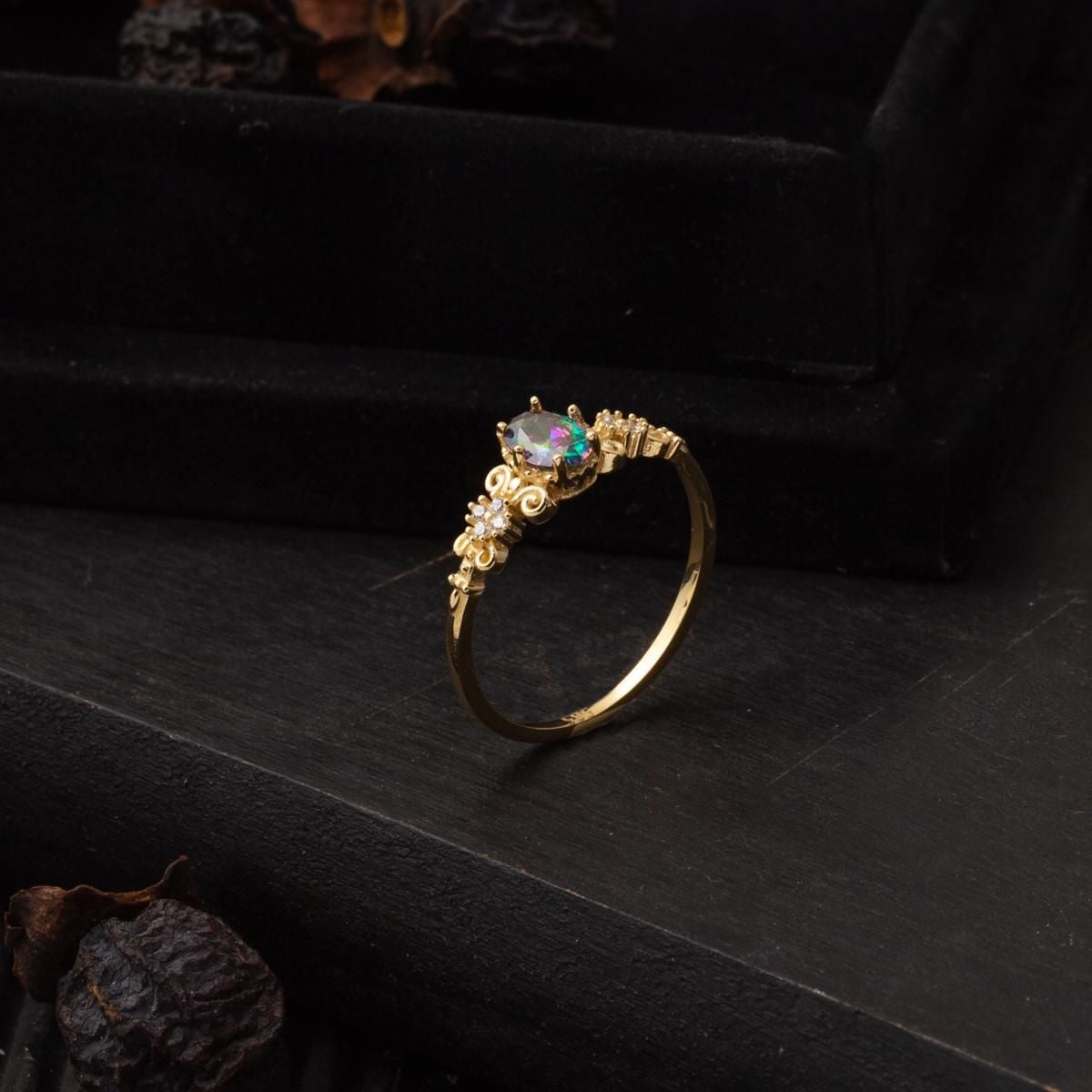 14K Yellow Gold Queen Obsidian Cubic Zirconia Ring
