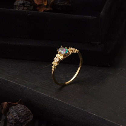 14K Yellow Gold Queen Obsidian Cubic Zirconia Ring