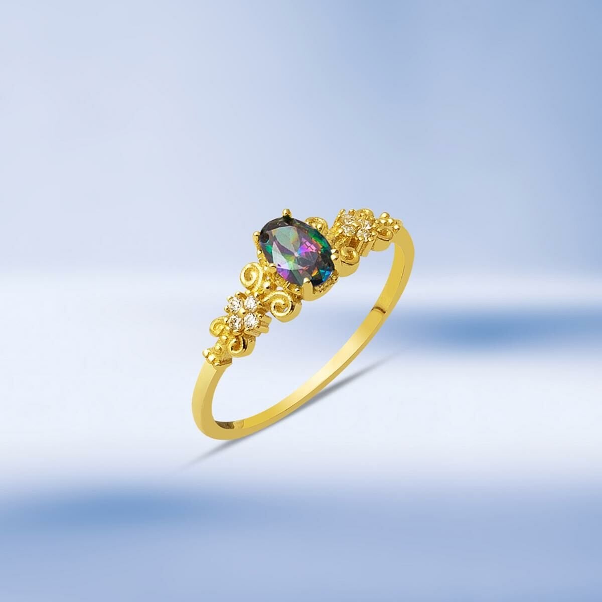 14K Yellow Gold Queen Obsidian Cubic Zirconia Ring