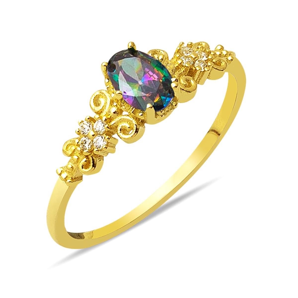 14K Yellow Gold Queen Obsidian Cubic Zirconia Ring