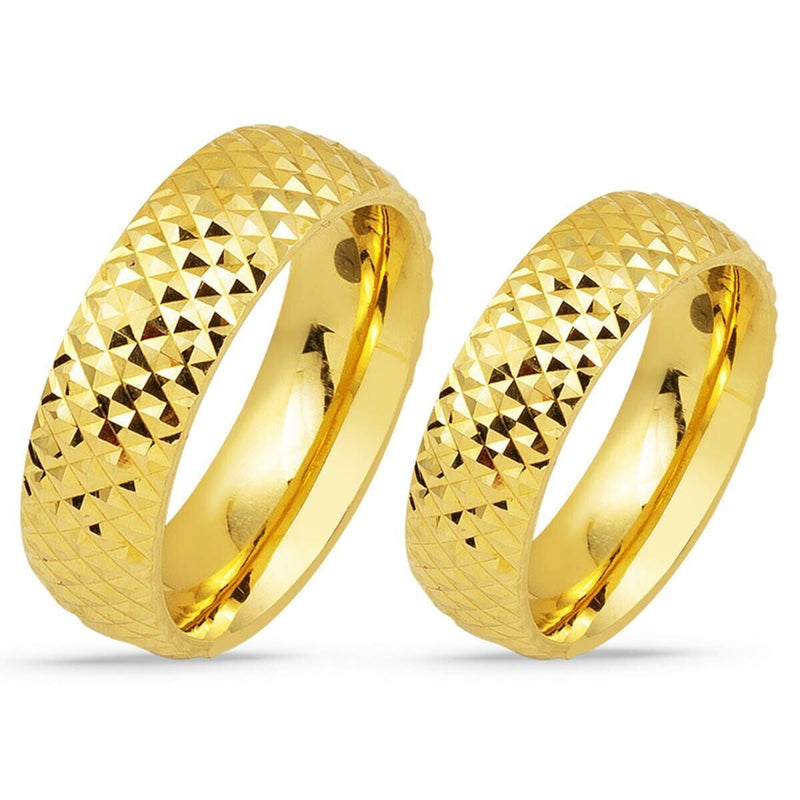14K Yellow Gold Crystal Wedding Band Set (6 g)
