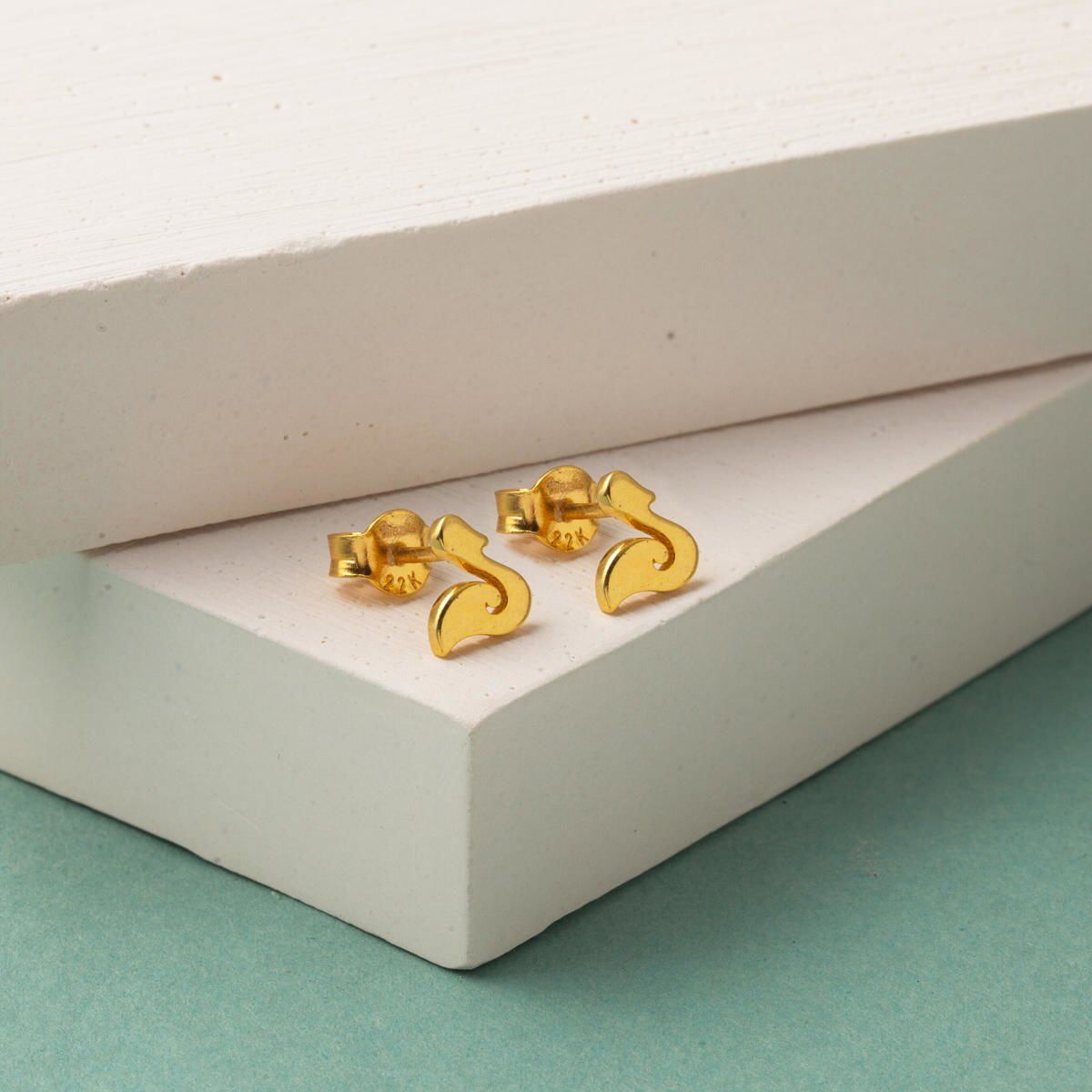 22K Yellow Gold Swan Clip-On Earrings