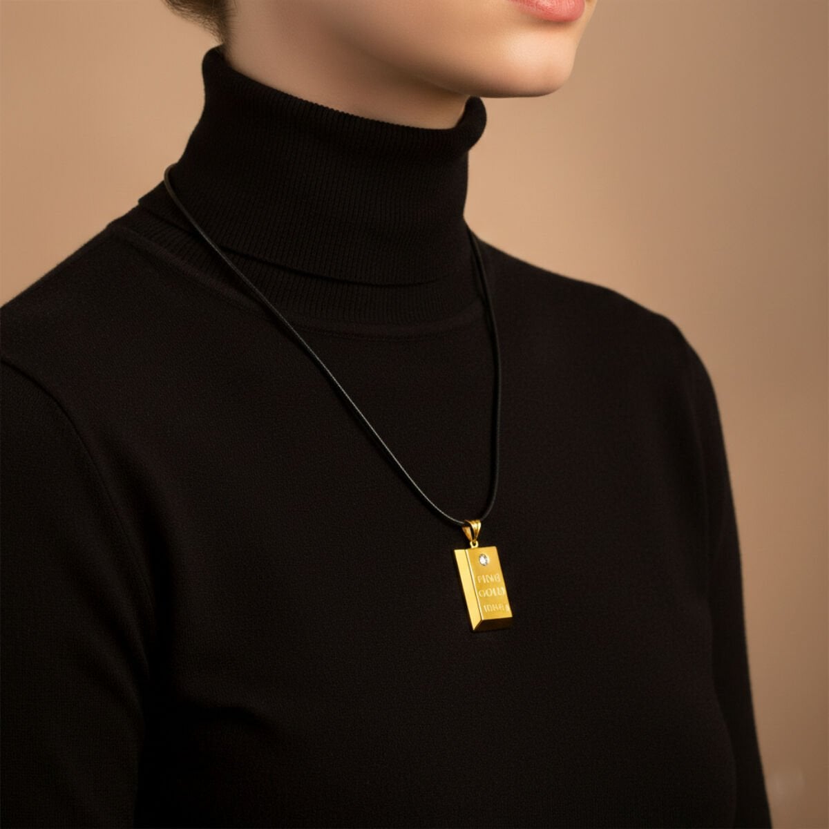 14K Yellow Gold Solitaire Gold Bar Cubic Zirconia Pendant