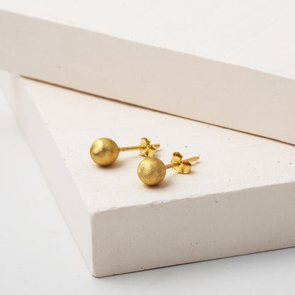 14K Yellow Gold Sandblasted Ball Screw Back Earrings