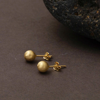 14K Yellow Gold Sandblasted Ball Screw Back Earrings