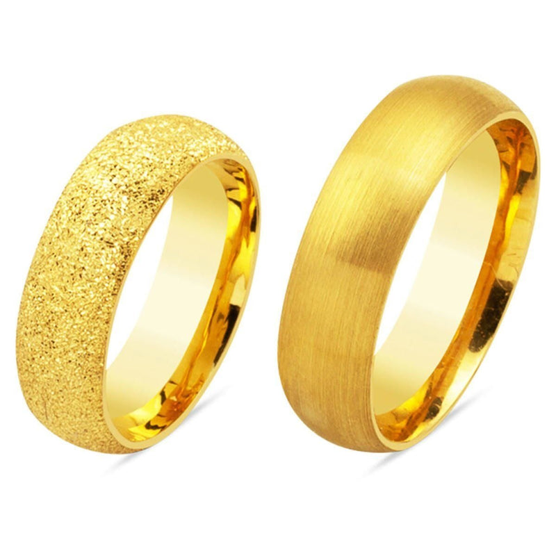 14K Yellow Gold Sandblasted Wedding Band Set