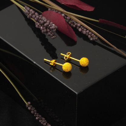 22K Yellow Gold Sandblasted Ball Earrings