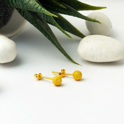22K Yellow Gold Sandblasted Ball Earrings