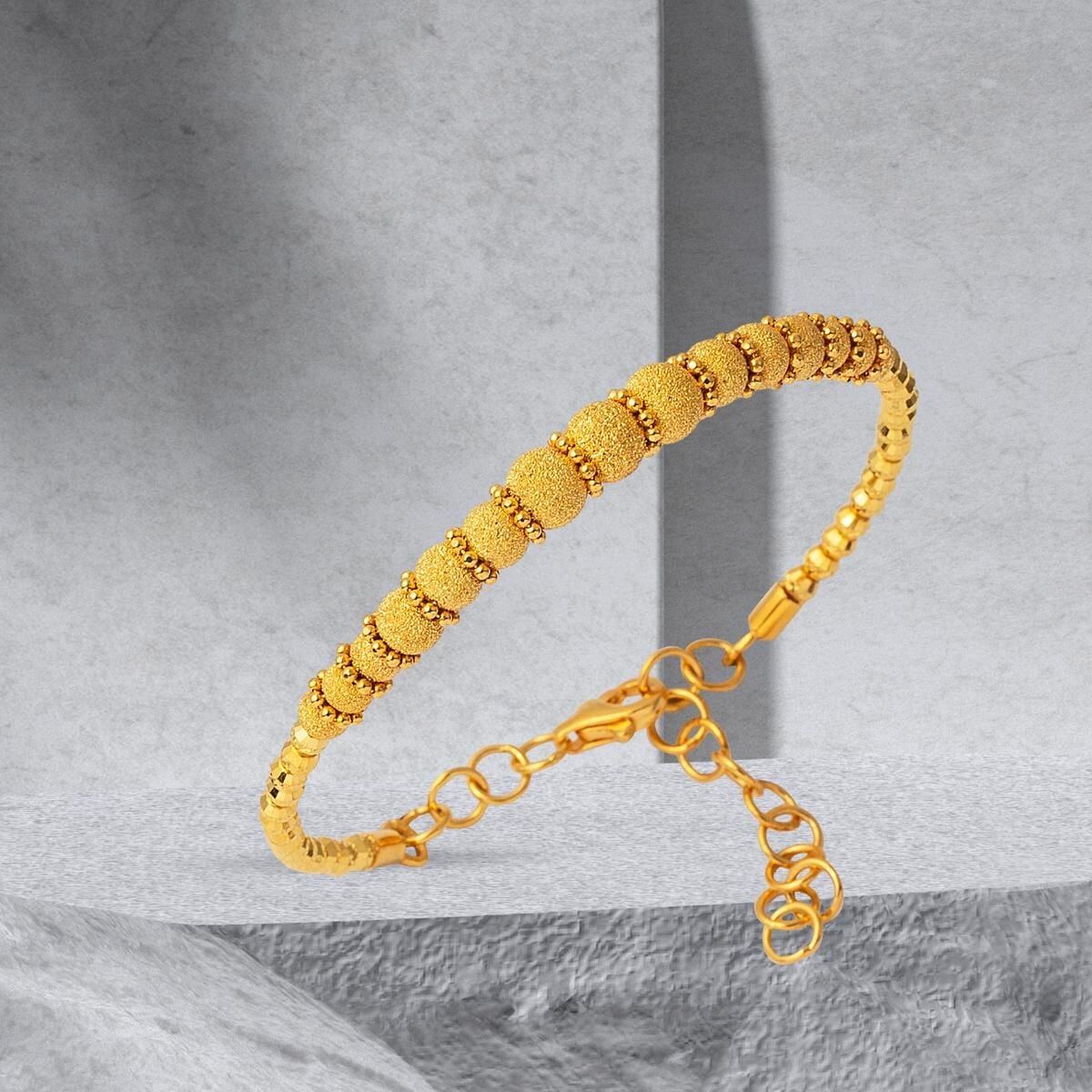 22K Yellow Gold Sandblasted Gold Bead Hinged Cuff Bangle