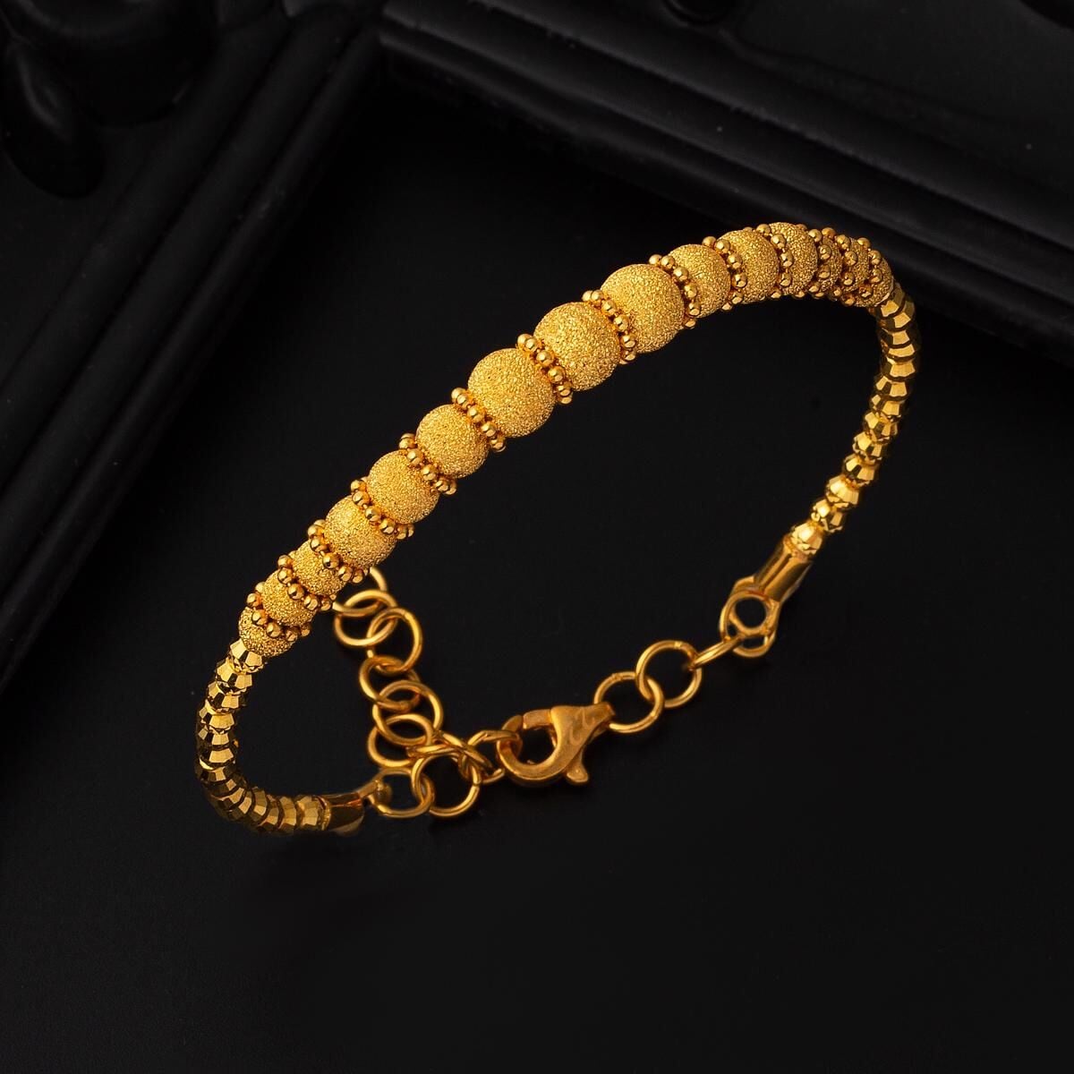 22K Yellow Gold Sandblasted Gold Bead Hinged Cuff Bangle