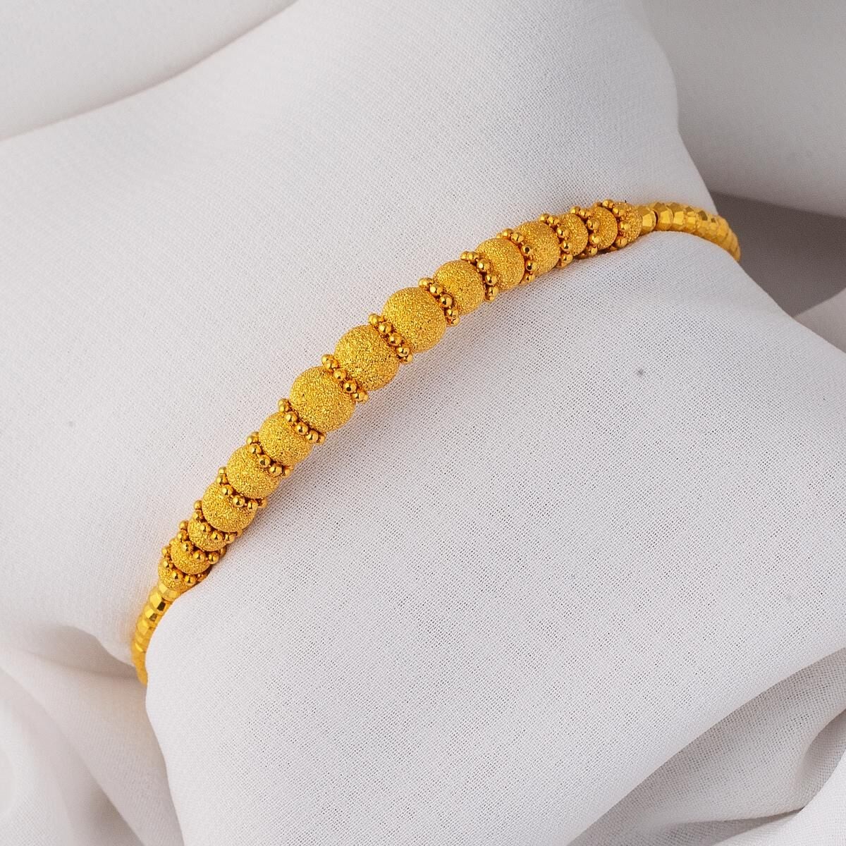 22K Yellow Gold Sandblasted Gold Bead Hinged Cuff Bangle