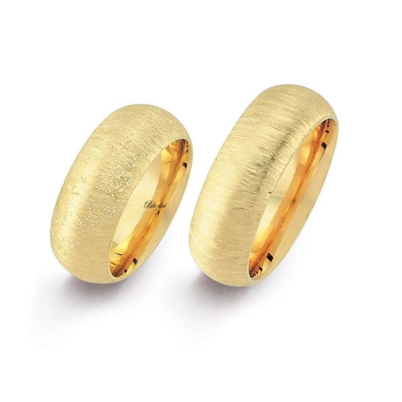 14K Yellow Gold Sandblasted Wide Wedding Band Set