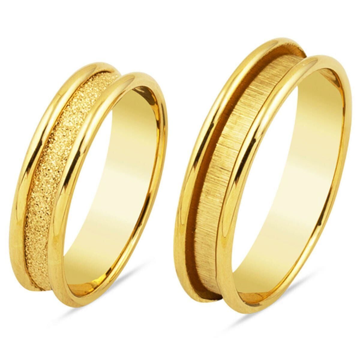 14K Yellow Gold Sandblasted Wedding Band Set (5.5 g)
