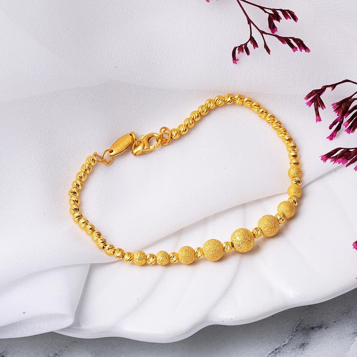 22K Yellow Gold Sandblasted Bead Bracelet
