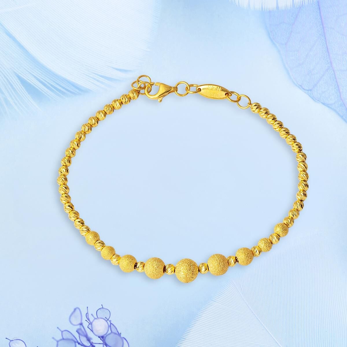 22K Yellow Gold Sandblasted Bead Bracelet