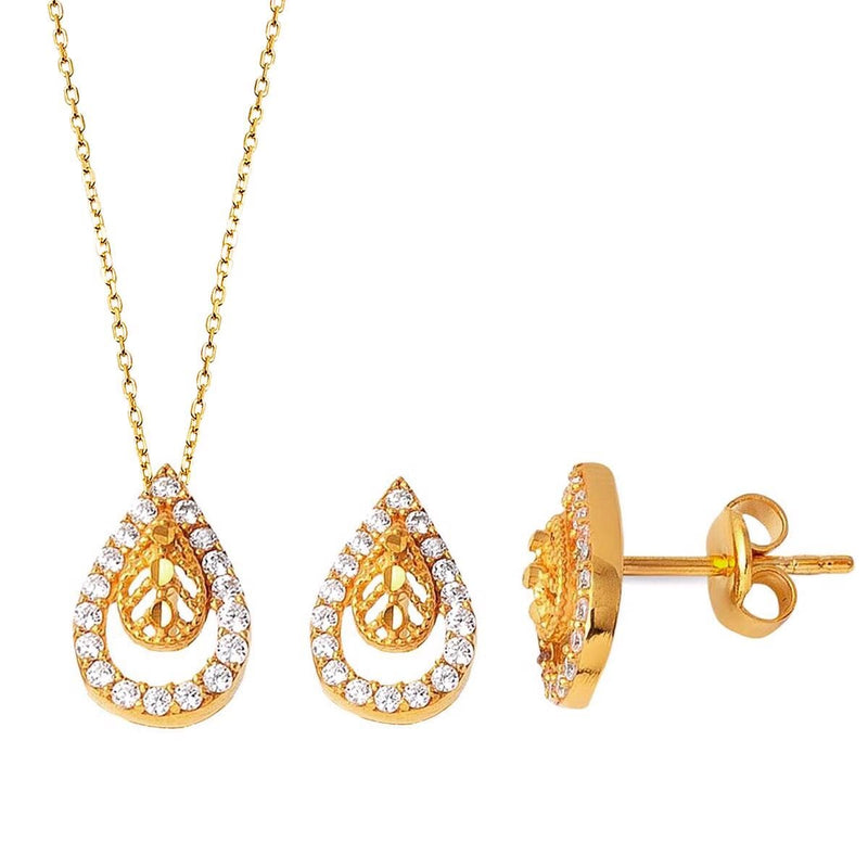 22K Yellow Gold 2-Piece Chain Necklace and Earrings Cubic Zirconia Set