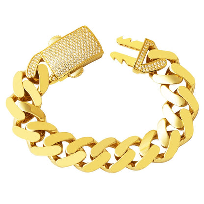 14K Yellow Gold Box Lock Curb Cubic Zirconia Bracelet