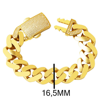 14K Yellow Gold Box Lock Curb Cubic Zirconia Bracelet