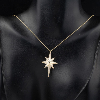 14K Yellow Gold Polar Star Cubic Zirconia Necklace