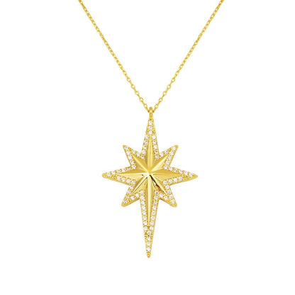 14K Yellow Gold Polar Star Cubic Zirconia Necklace