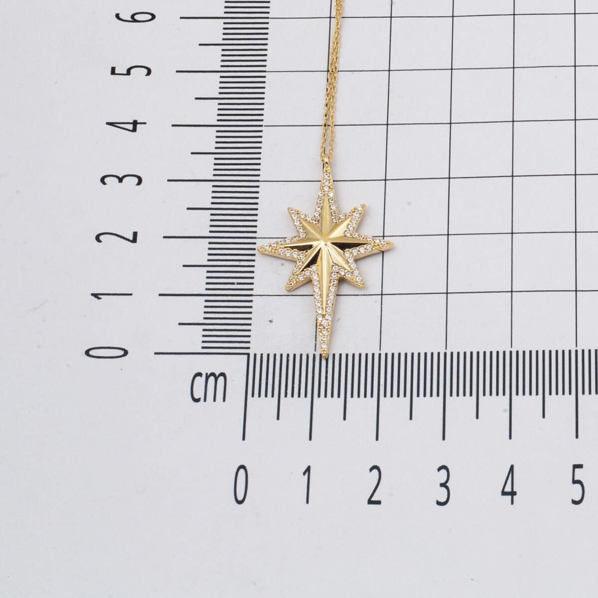 14K Yellow Gold Polar Star Cubic Zirconia Necklace