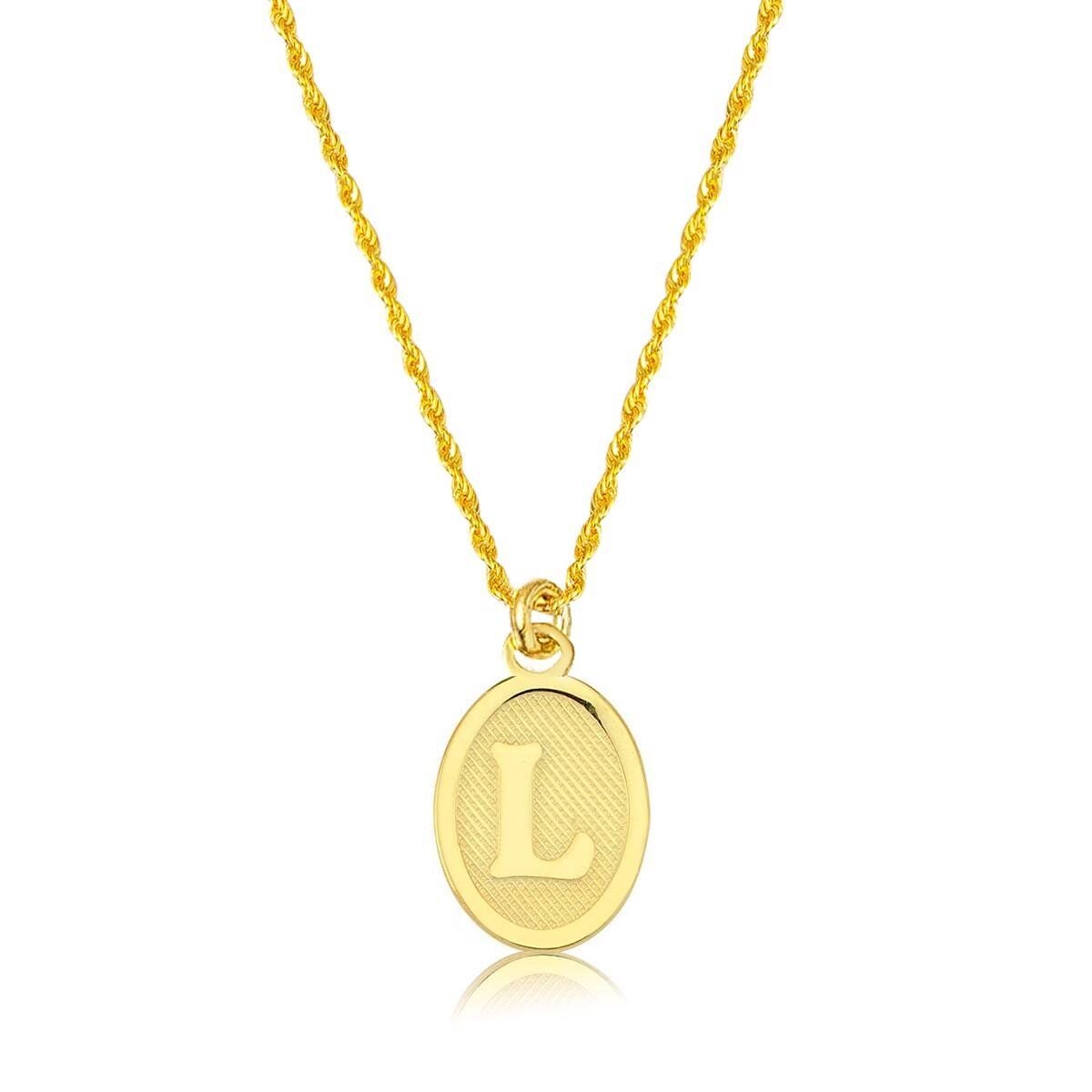 14K Yellow Gold Oval L Initial Necklace