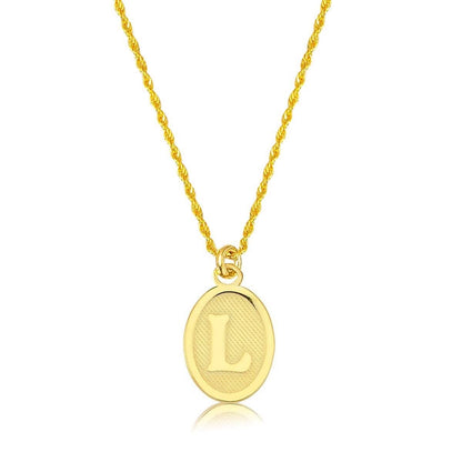 14K Yellow Gold Oval L Initial Necklace