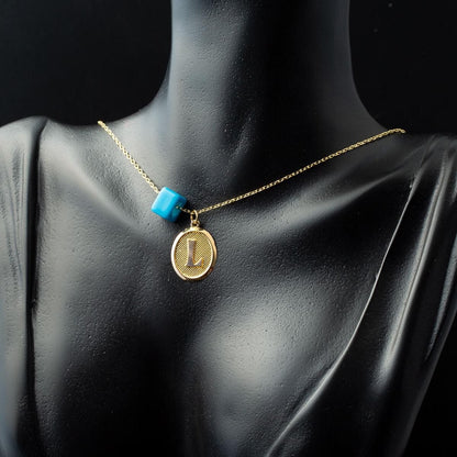 14K Yellow Gold Oval L Initial Necklace