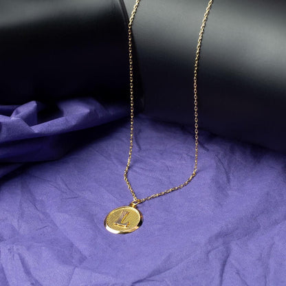 14K Yellow Gold Oval L Initial Necklace
