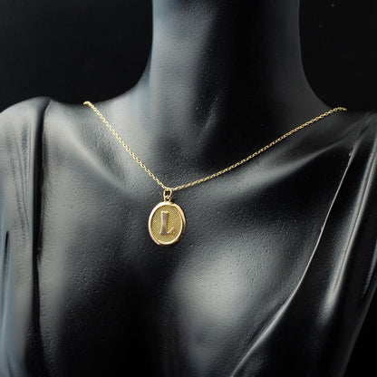 14K Yellow Gold Oval L Initial Necklace