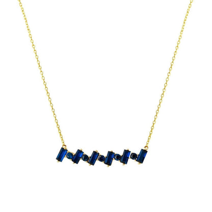 14K Yellow Gold Navy Blue Baguette Cubic Zirconia Necklace