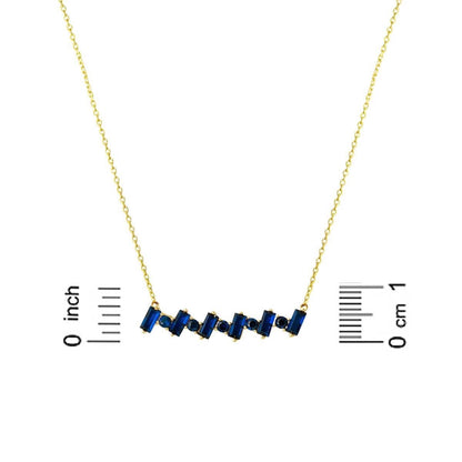 14K Yellow Gold Navy Blue Baguette Cubic Zirconia Necklace