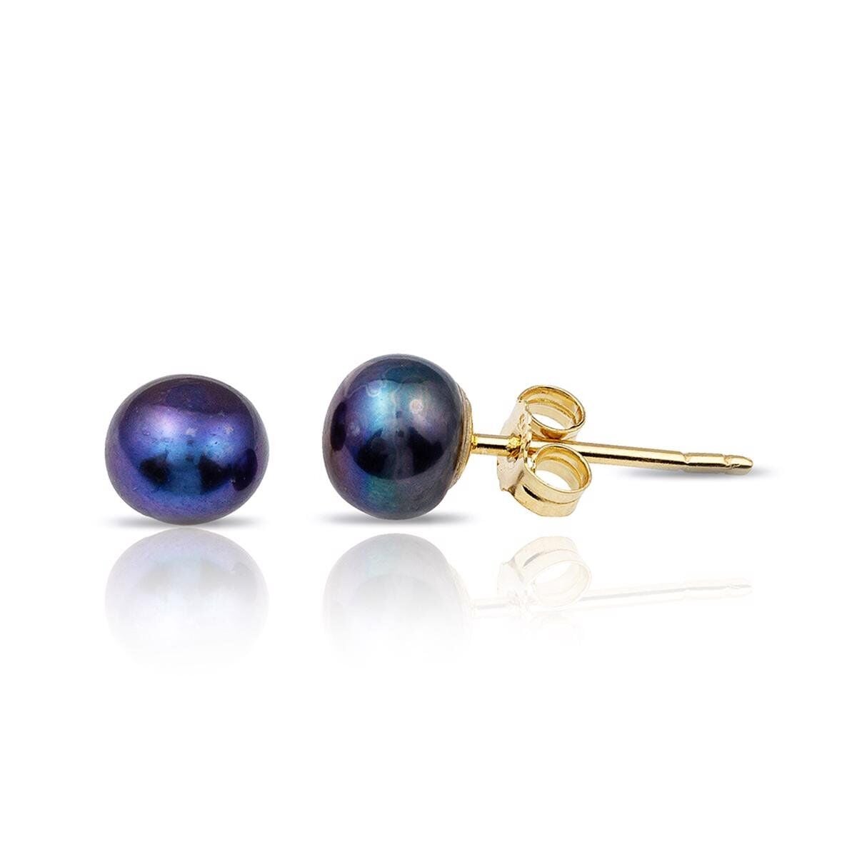 14K Yellow Gold Navy Blue Pearl Clip-On Earrings